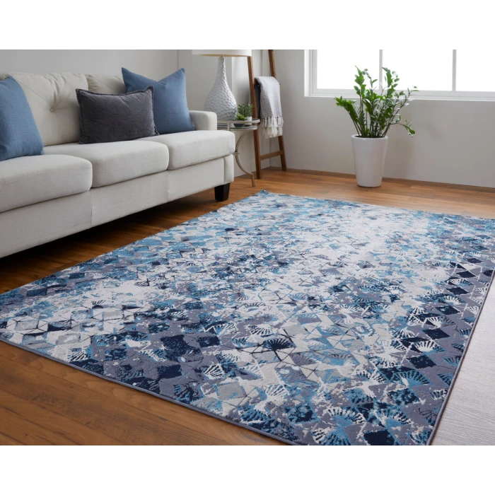 Feizy Indio Bohemian & Eclectic Diamond, Blue/Ivory/Gray, 9'-2" x 12' Area Rug