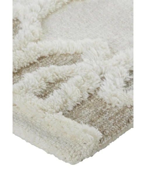 Feizy Anica Moroccan Wool Rug w/Ornamental Diamonds, Ivory/Tan, 2ft x 3ft Accent Rug