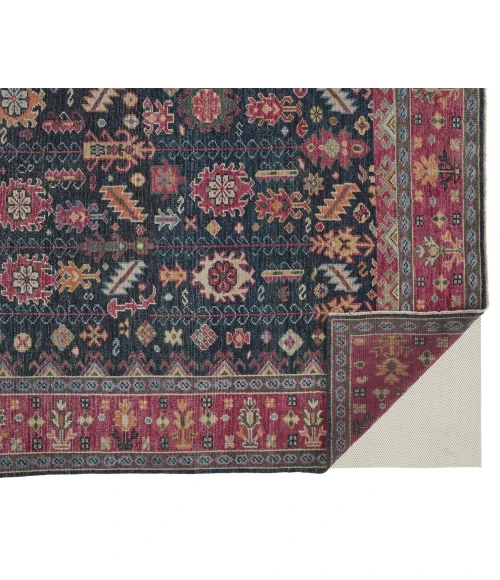 Feizy Piraj Nordic Hand-Knot Wool Rug, Carmine Pink/Indigo, 1ft-6in x 1ft-6in Square