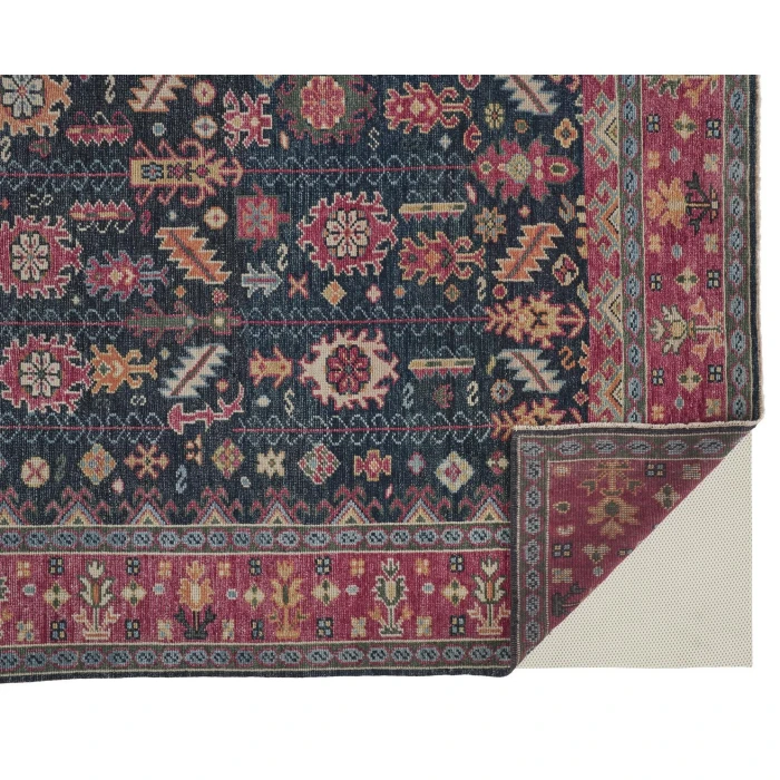 Feizy Piraj Nordic Hand-Knot Wool Rug, Carmine Pink/Indigo, 1ft-6in x 1ft-6in Square