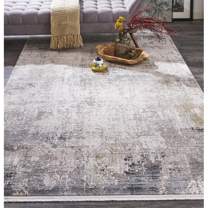 Feizy Cadiz Industrial Abstract, Ivory/Taupe/Gray, 12' x 18' Area Rug