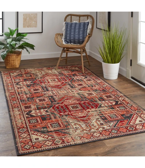 Feizy Nolan Vinatge Style Tribal Kazak Rug, Ochre Red/Charcaol Gray, 12ft-10in x 15ft