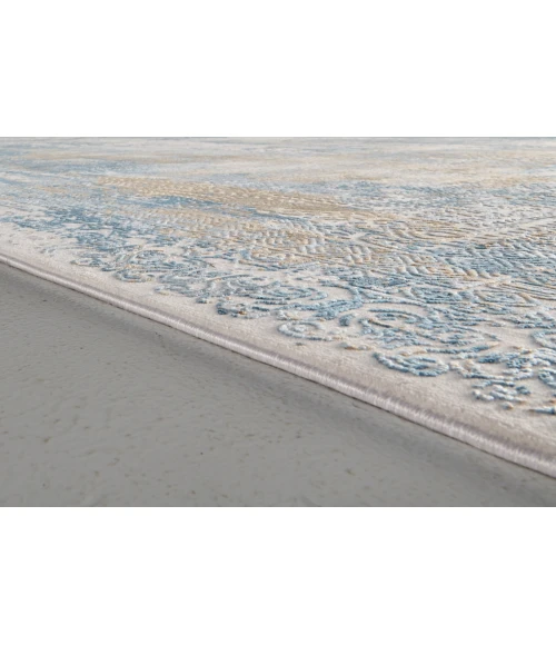 Feizy Cadiz Industrial Abstract, Blue/Gray/Gold, 13' x 20' Area Rug