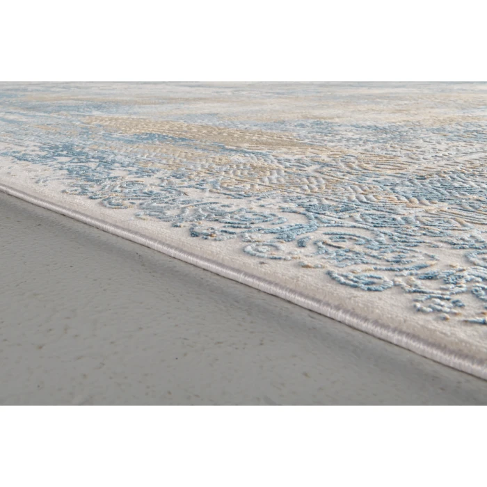 Feizy Cadiz Industrial Abstract, Blue/Gray/Gold, 12' x 18' Area Rug