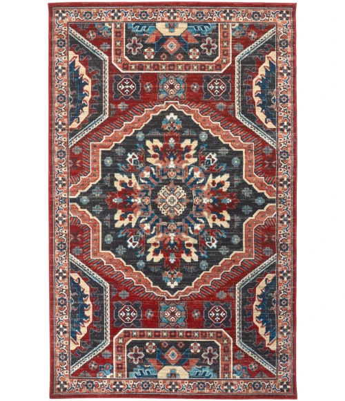 Feizy Nolan Vinatge Style Tribal Kazak Rug, True Red/River Blue, 12ft-10in x 15ft