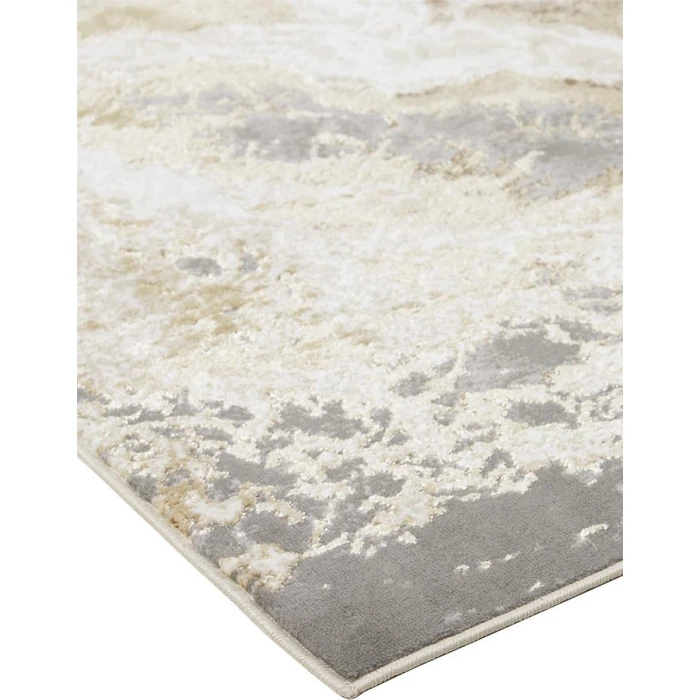 Feizy Aura Industrial Abstract, Ivory/Silver/Gold, 13' x 20' Area Rug