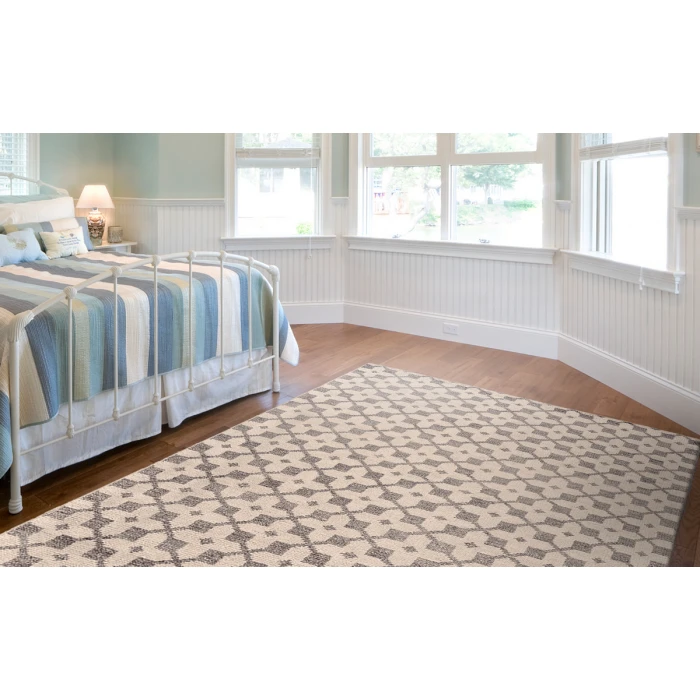 Feizy Parker Mid-Century Modern Diamond, Ivory/Gray, 2'-6" x 10' Runner