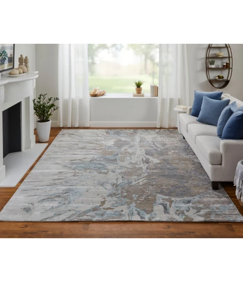 Feizy Zarah Industrial Watercolor, Gray/Tan/Blue, 8' x 10' Area Rug
