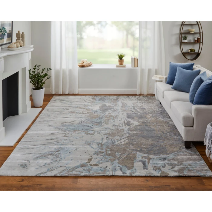 Feizy Zarah Industrial Watercolor, Gray/Tan/Blue, 2' x 3' Accent Rug