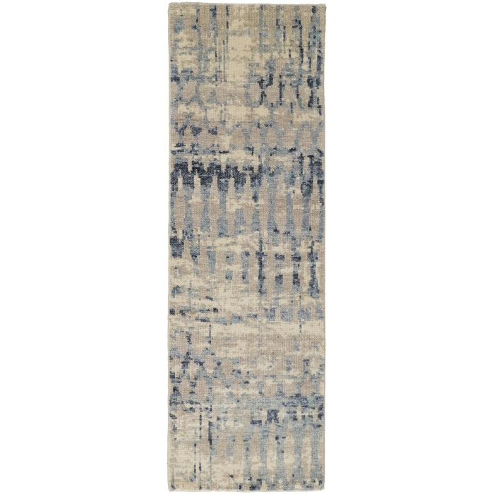 Feizy Palomar Hand-Knot Abstract Area Rug, Light Beige/Denim Blue, 2x6in x 8ft