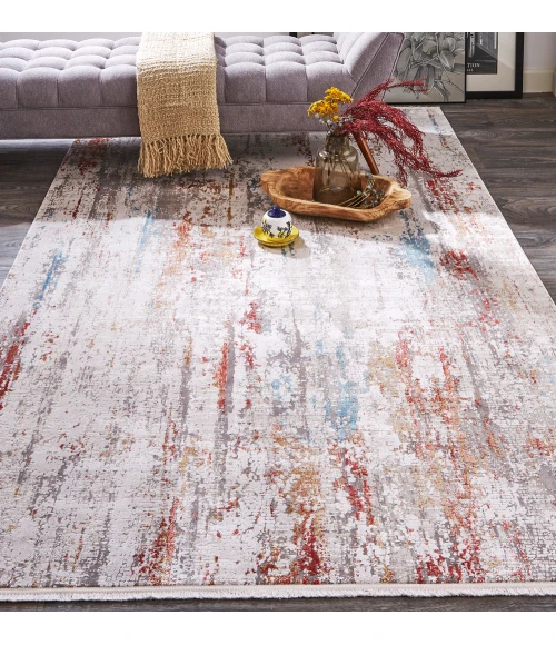 Feizy Cadiz Industrial Abstract, Gray/Red/Blue, 9'-9" x 13'-2" Area Rug