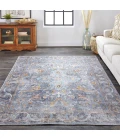 Feizy Percy Vintage Medallion, Blue/Gray/Rose/Rust, 7ft-10in x 9ft-10in Area Rug