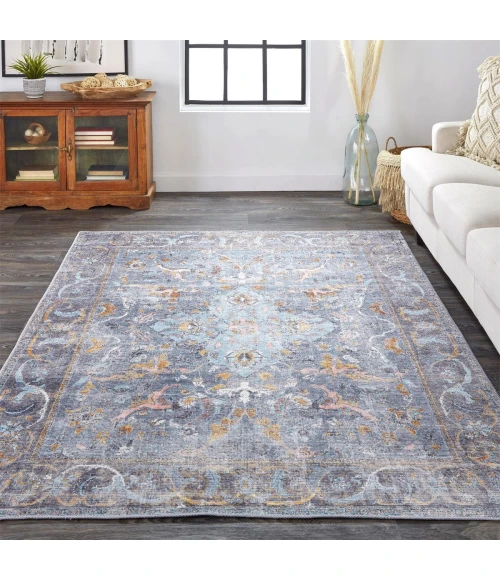 Feizy Percy Vintage Medallion, Blue/Gray/Rose/Rust, 7ft-10in x 9ft-10in Area Rug