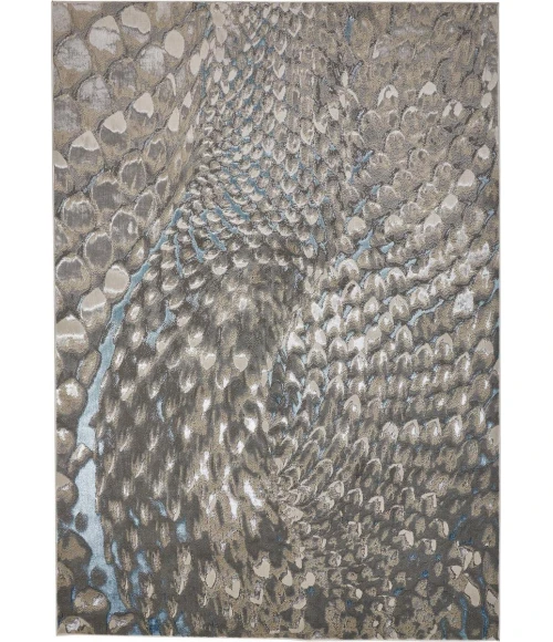 Feizy Azure Industrial Abstract, Blue/Silver/Gray, 12' x 18' Area Rug