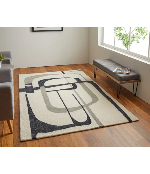 Feizy Maguire Industrial Abstract, Ivory/Gray/Black, 12' x 15' Area Rug