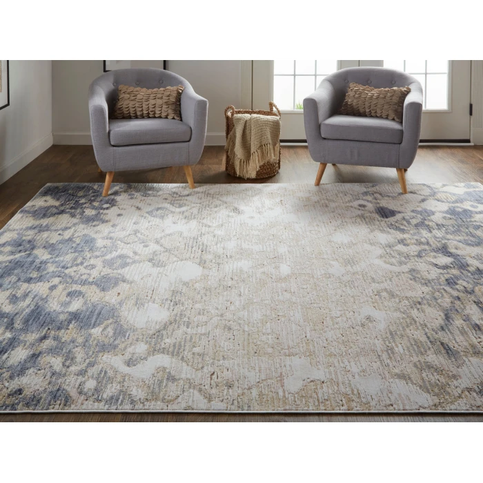 Feizy Laina Industrial Gradient & Ombre, Tan/Ivory/Blue, 3' x 12' Runner