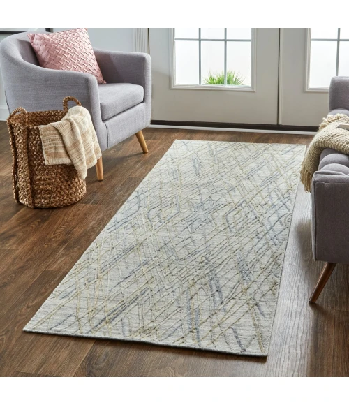 Feizy Elias Abstract Diamond Runner, High/Low, Oyster Gray/Taupe, 2ft-9in x 10ft