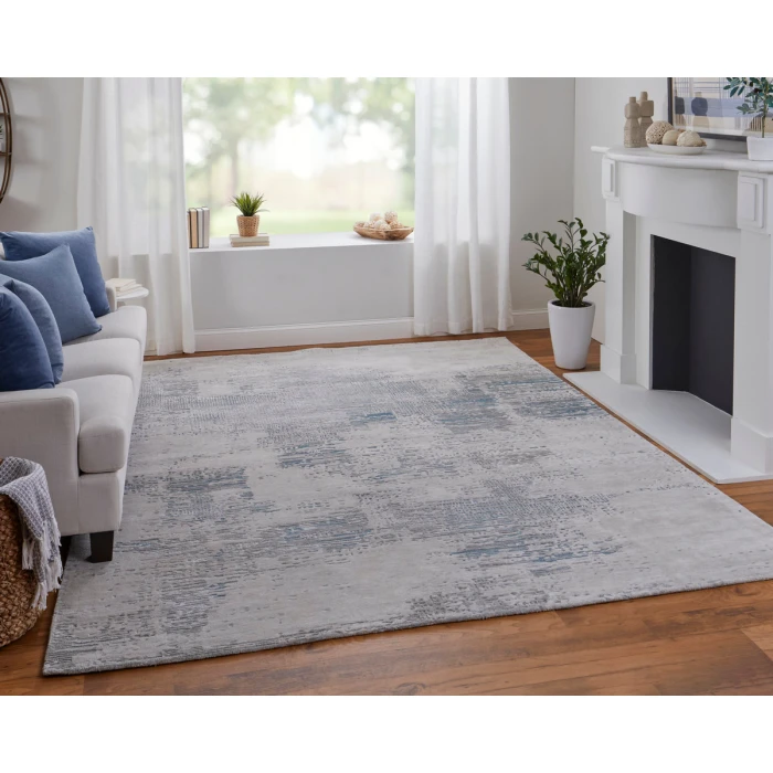 Feizy Zarah Bohemian & Eclectic Abstract, Gray/Taupe/Blue, 2'-6" x 12' Runner