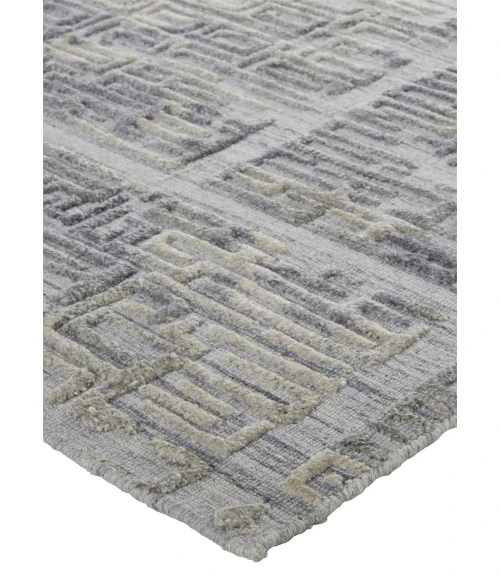 Feizy Elias Luxe Geometric Maze Runner, High/Low, Gray/Ivory/Blue, 2ft - 9in x 10ft