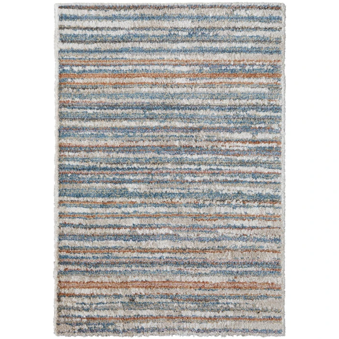 Feizy Mynka Casual Stripes, Ivory/Blue/Orange, 7'-11" x 10' Area Rug