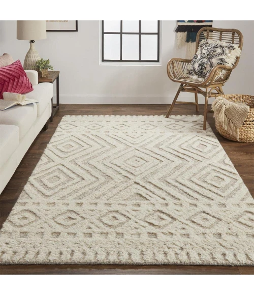 Feizy Anica Moroccan Wool Rug w/Diamonds, Ivory/Natural Tan, 2ft x 3ft Accent Rug