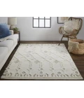 Feizy Anica Moroccan Wool Rug w/Ornamental Diamonds, Ivory/Tan, 2ft x 3ft Accent Rug
