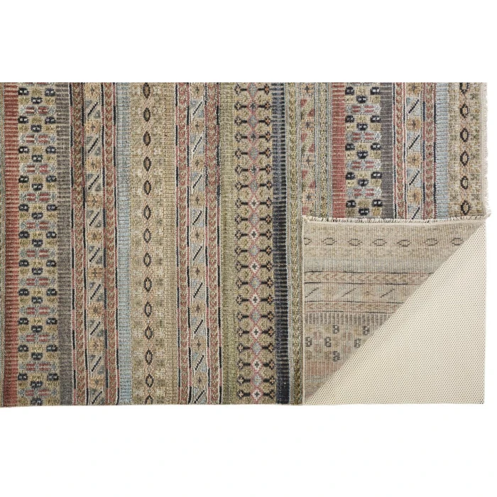 Feizy Payton Global Stripes, Tan/Orange/Blue, 9'-6" x 13'-6" Area Rug