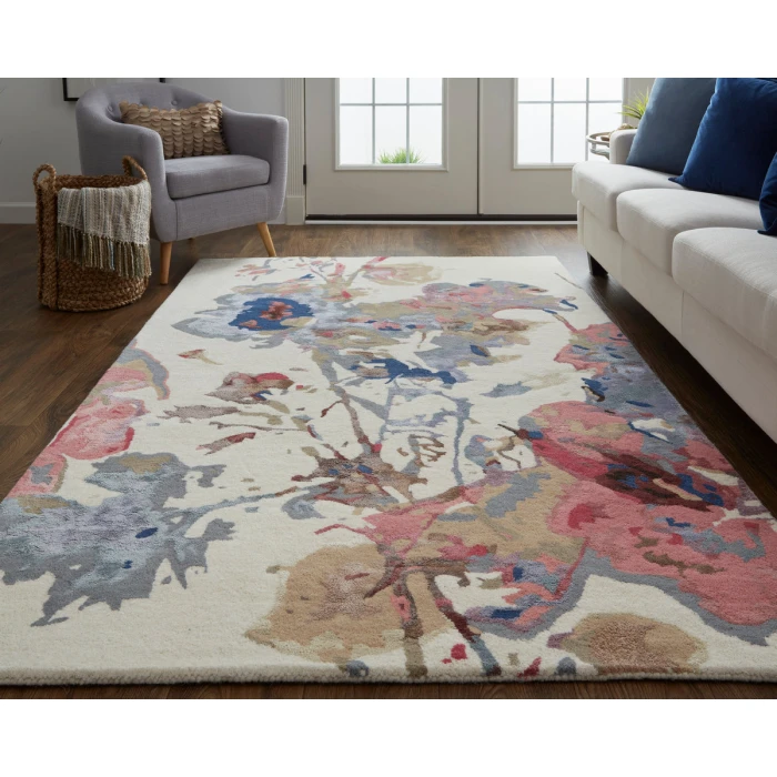 Feizy Dafney Casual Floral & Botanical, Blue/Pink/Gray, 3'-6" x 5'-6" Area Rug