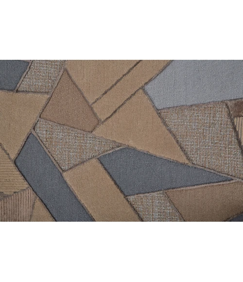 Feizy Nash Farmhouse Geometric, Tan/Brown/Blue, 5' x 8' Area Rug