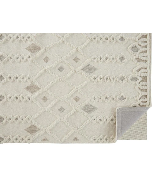 Feizy Anica Moroccan Wool Rug w/Ornamental Diamonds, Ivory/Tan, 2ft x 3ft Accent Rug