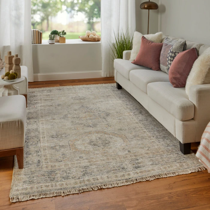 Feizy Caldwell Bohemian & Eclectic Medallion, Tan/Gray/Gold, 9' x 12' Area Rug