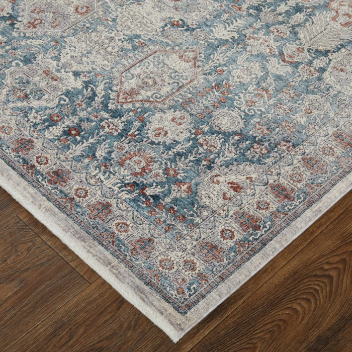 Feizy Marquette Bohemian & Eclectic Medallion, Blue/Ivory, 2'-8" x 8' Runner