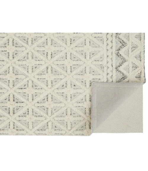 Feizy Anica Moroccan Wool Rug w/Diamond Lines, Ivory/Chambray Blue, 5ft x 8ft Area Rug