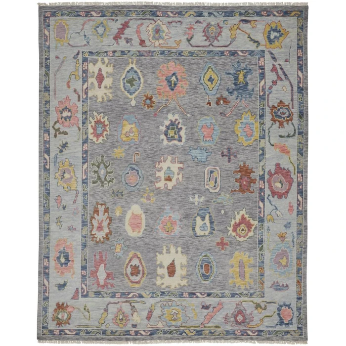Feizy Karina Hand-Knotted Botanical Area Rug, Cool Gray/Blue, 9ft-6in x 13ft-6in