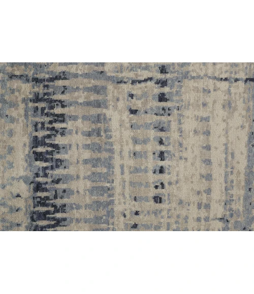 Feizy Palomar Hand-Knot Abstract Area Rug, Light Beige/Denim Blue, 2x6in x 8ft