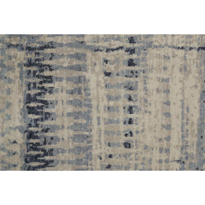 Feizy Palomar Hand-Knot Abstract Area Rug, Light Beige/Denim Blue, 2x6in x 8ft