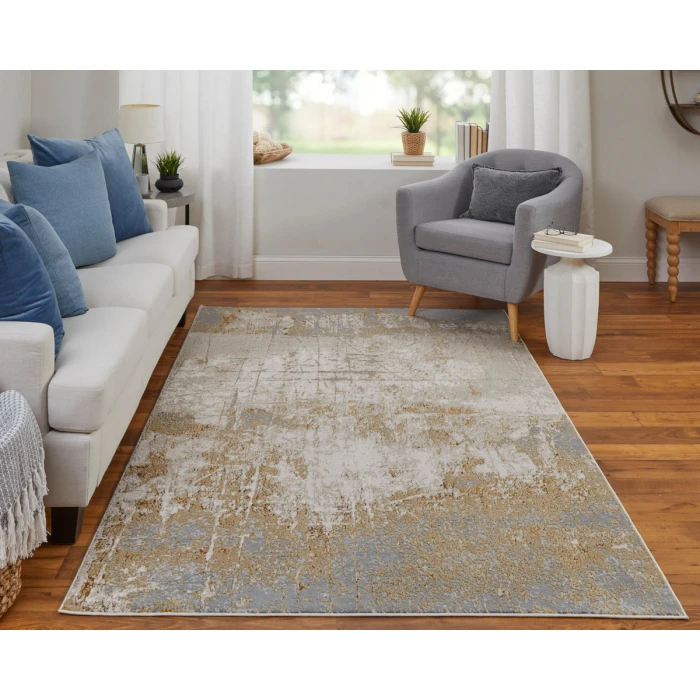 Feizy Aura Luxury & Glam Abstract, Ivory/Brown/Gray, 1'-8" x 2'-10" Accent Rug