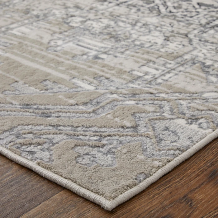 Feizy Macklaine Bohemian & Eclectic Distressed, Ivory/Silver/Black, 12' x 15' Area Rug