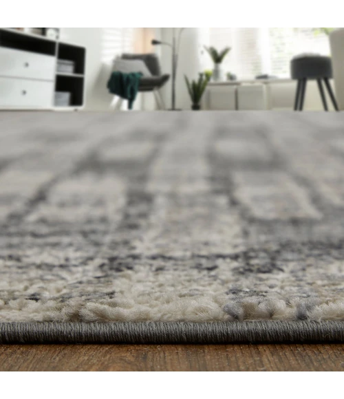Feizy Kano Industrial Geometric, Gray/Black/Ivory, 8'-9" x 8'-9" Round Rug