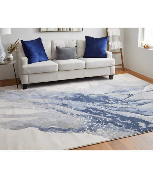 Feizy Clio Industrial Abstract, Blue/Gray/Ivory, 2'-9" x 7'-10" RUNNER Runner