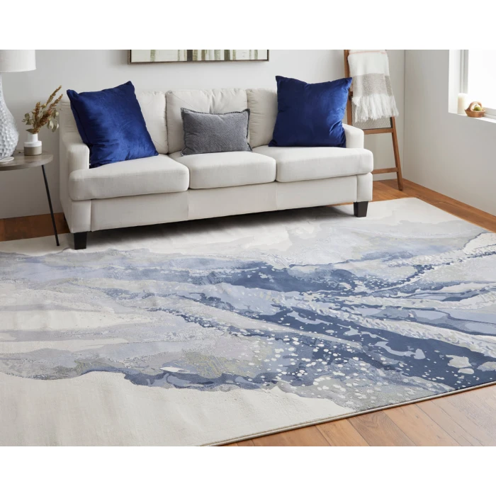 Feizy Clio Industrial Abstract, Blue/Gray/Ivory, 2' x 3' Accent Rug