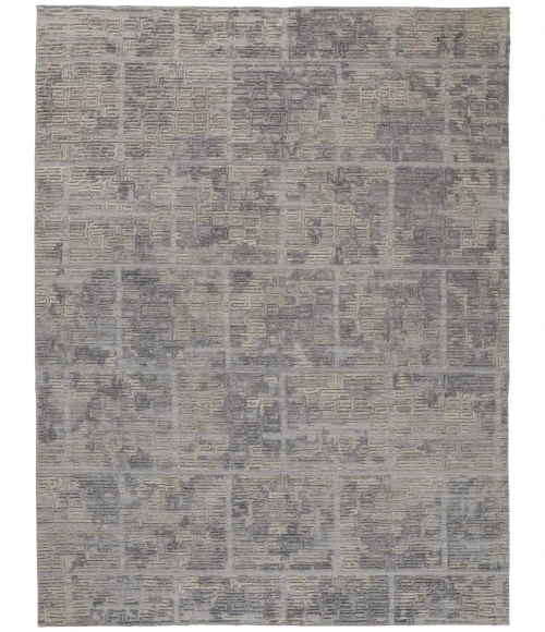 Feizy Elias Luxe Geometric Maze Rug, High/Low, Gray/Ivory/Blue, 9ft x 12ft Area Rug