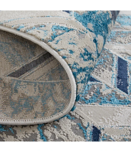 Feizy Indio Casual Herringbone, Ivory/Blue/Gray, 9'-2" x 12' Area Rug