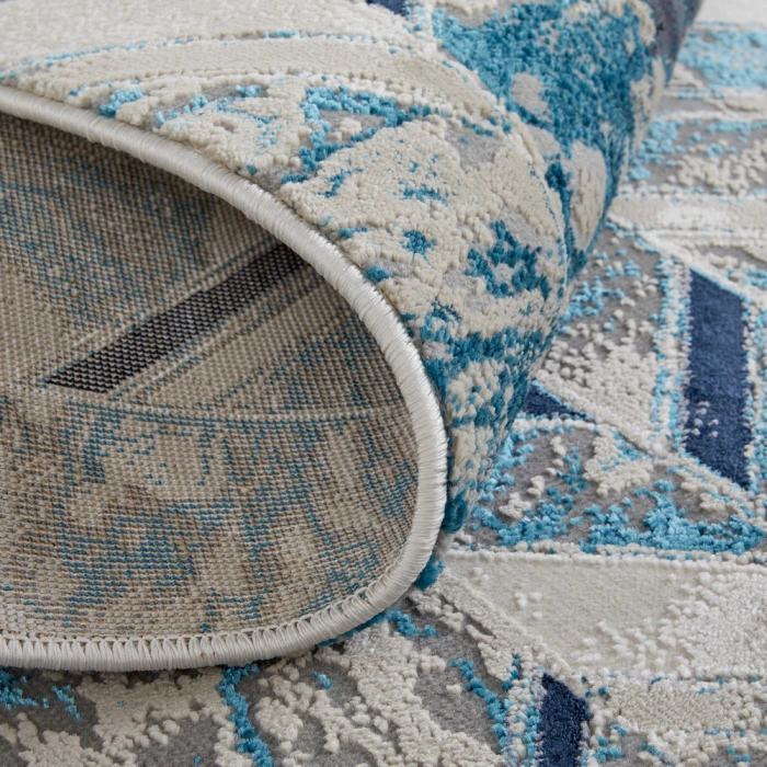 Feizy Indio Casual Herringbone, Ivory/Blue/Gray, 3'-11" x 6' Accent Rug