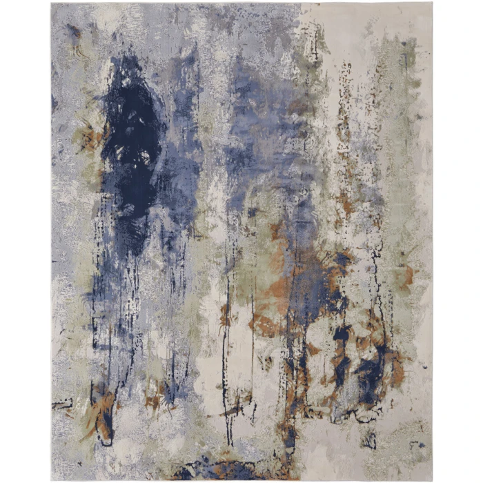 Feizy Clio Industrial Abstract, Blue/Orange/Ivory, 2'-9" x 7'-10" RUNNER Runner
