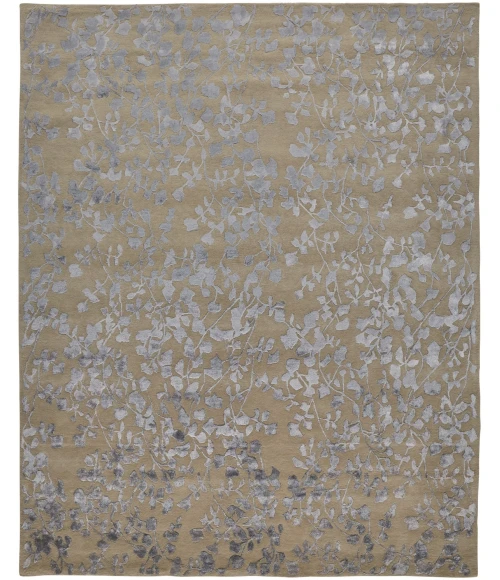 Feizy Bella High/Low Floral Wool Rug, Latte/Silver Gray, 5ft x 8ft Area Rug