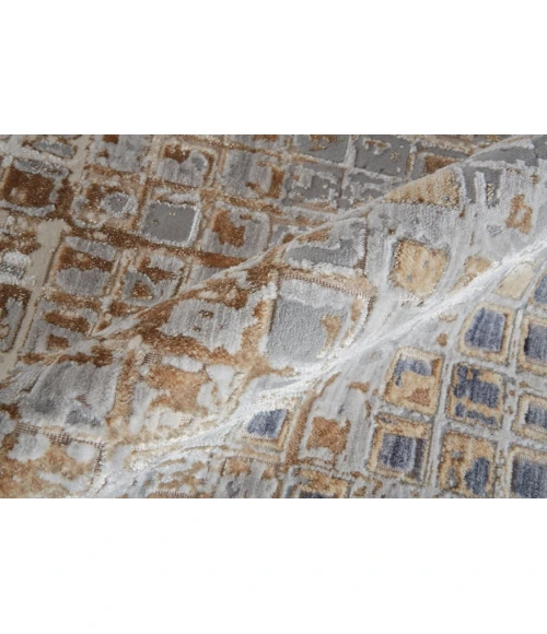 Feizy Laina Mid-Century Modern Geometric, Tan/Ivory/Blue, 3' x 10' Runner