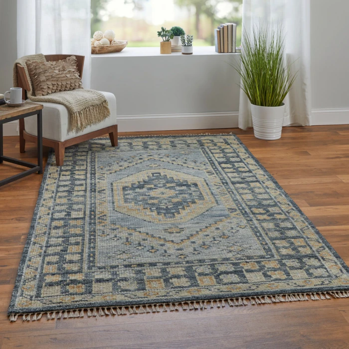 Feizy Fillmore Vintage Medallion, Blue/Gray, 2'-6" x 8' Runner