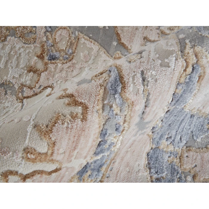 Feizy Laina Casual Abstract, Tan/Blue, 3' x 12' Runner
