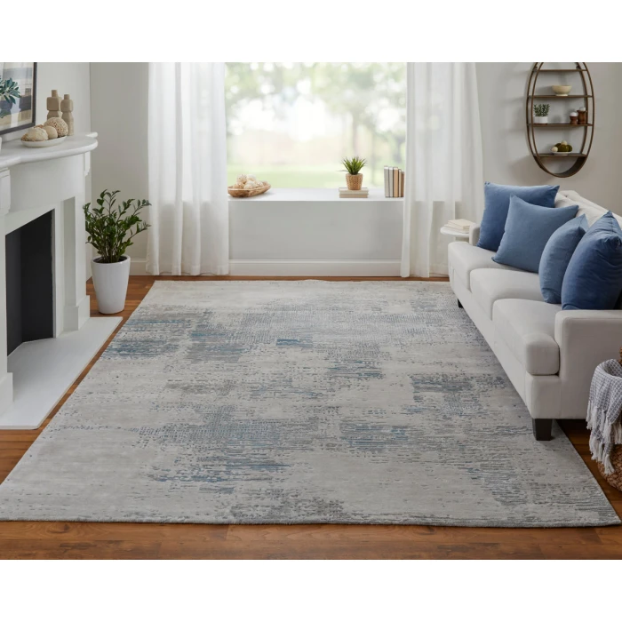 Feizy Zarah Bohemian & Eclectic Abstract, Gray/Taupe/Blue, 2'-6" x 12' Runner